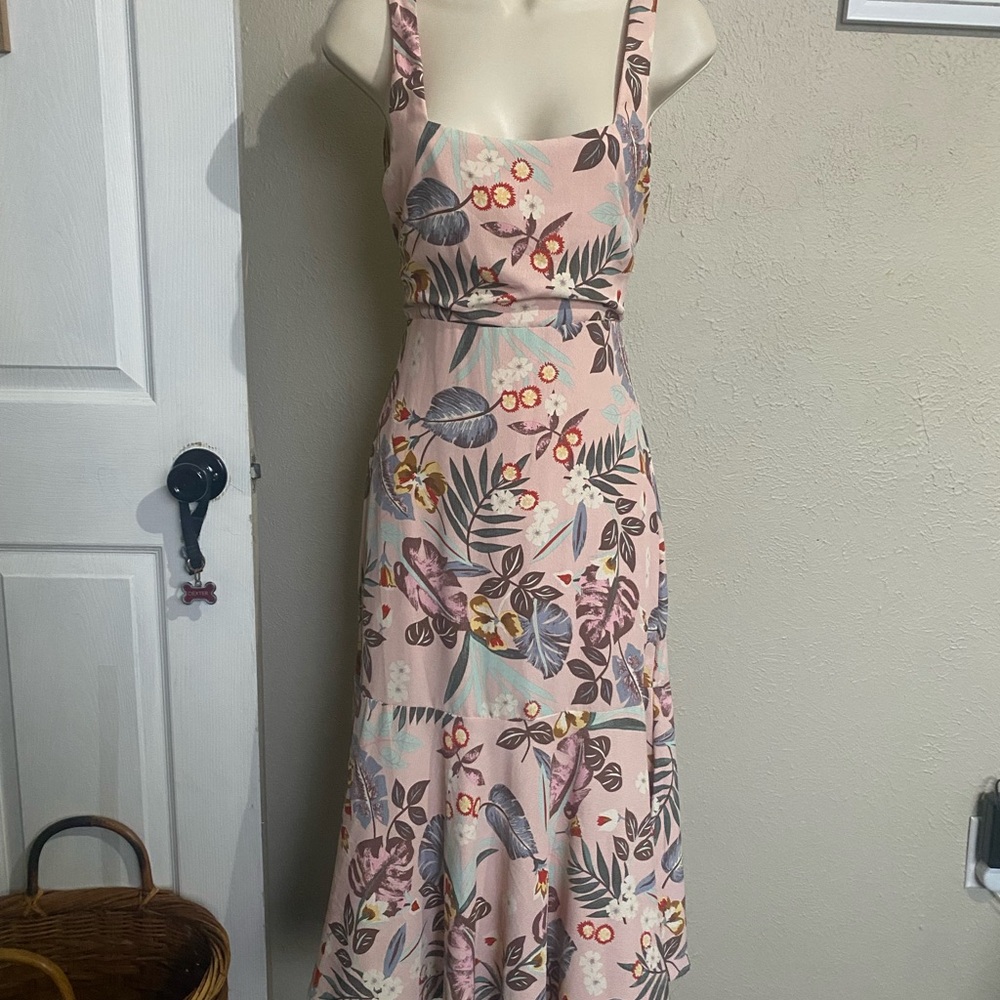 Lulu's Pink Floral Midi Dress Spring, Tropical Vacation